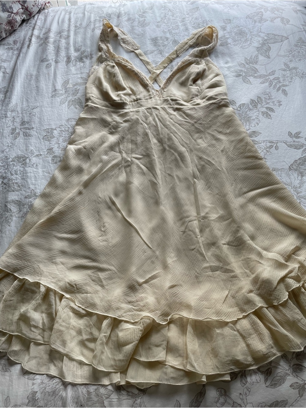 Cream‎ Silk Chiffon Ruffled Tiered Babydoll Midi Dress 12 Parisian Chic Coquette